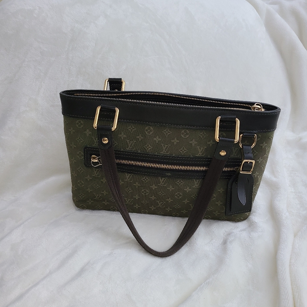 Authentic LOUIS VUITTON Monogram Mini Lin Lucille PM Olive Khaki Green Canvas